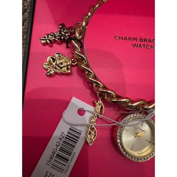 NWT Ed Hardy Gold Tone Charm Bracelet Round Watch Tattoo Charms - Picture 4 of 6